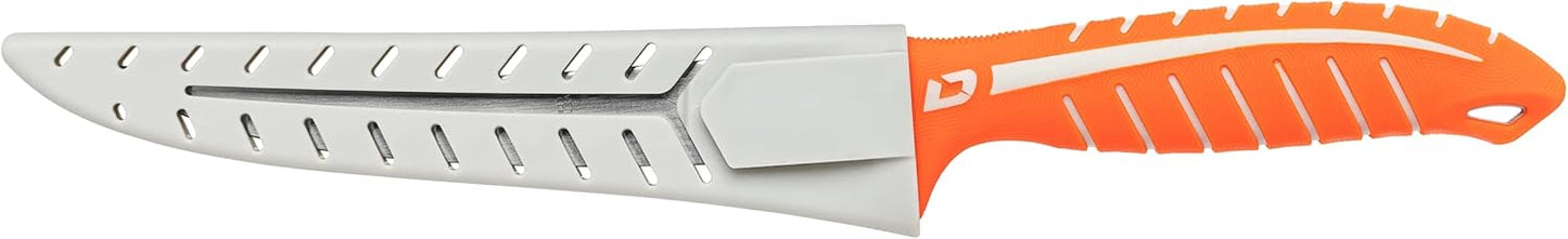 Dextreme Dual Edge 8" Flexible Fillet Knife, Sheath | Flexible dual edge high-carbon stainless blade glides along bones. Protective sheath included for boat and kitchen use.