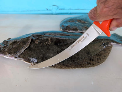 Dextreme Dual Edge 8" Flexible Fillet Knife, Sheath | Flexible dual edge high-carbon stainless blade glides along bones. Protective sheath included for boat and kitchen use.