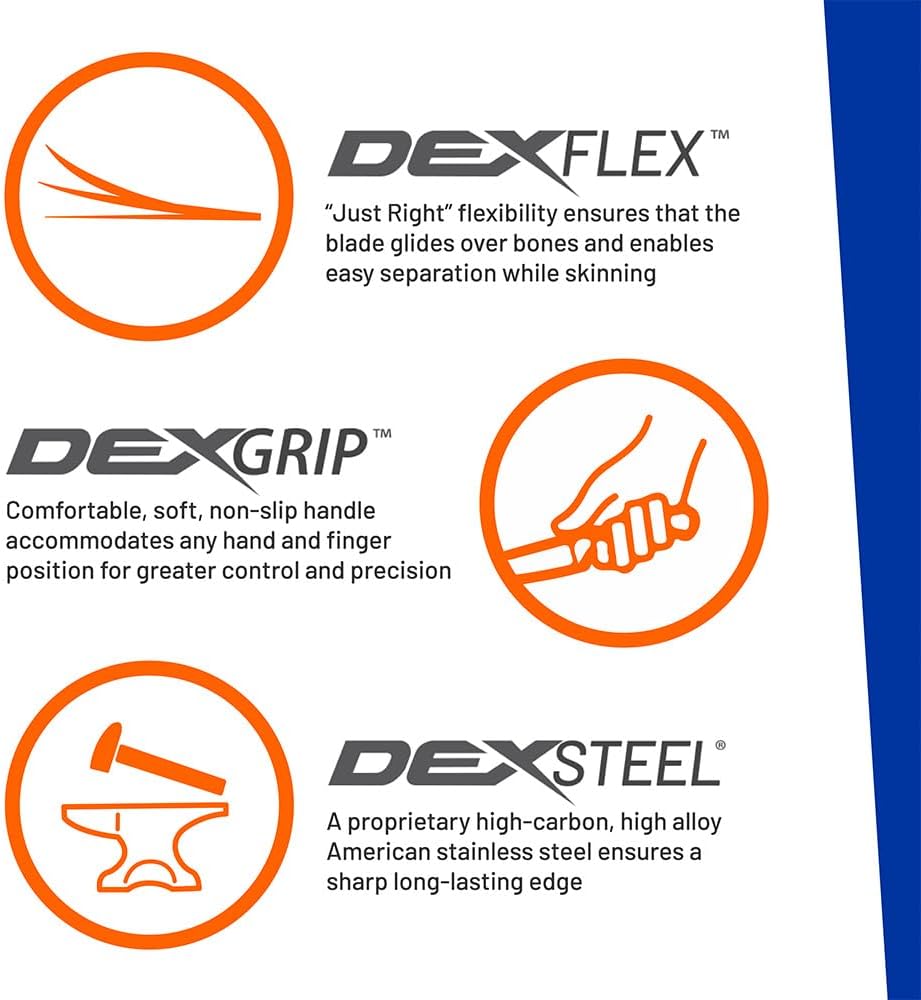 Dextreme Dual Edge 8" Flexible Fillet Knife, Sheath | Flexible dual edge high-carbon stainless blade glides along bones. Protective sheath included for boat and kitchen use.