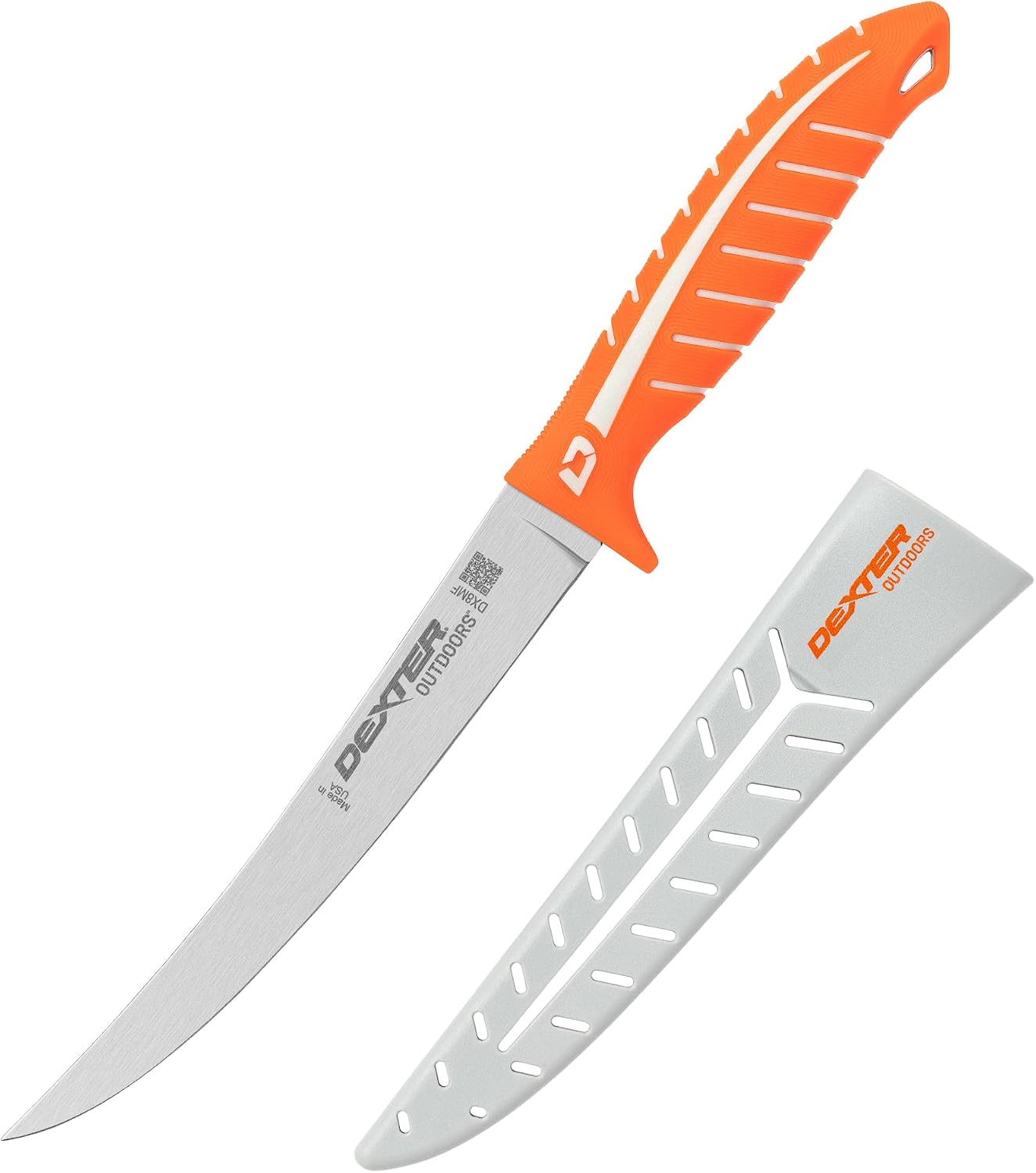 Dextreme Dual Edge 8" Flexible Fillet Knife, Sheath | Flexible dual edge high-carbon stainless blade glides along bones. Protective sheath included for boat and kitchen use.