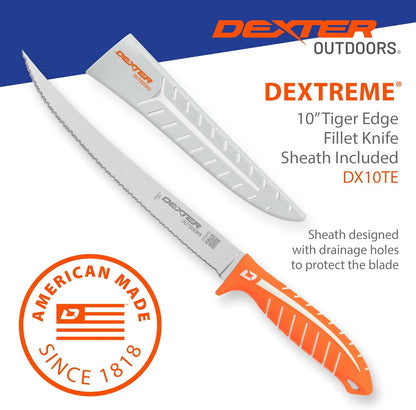 Dextreme Dual Edge 8" Flexible Fillet Knife, Sheath | Flexible dual edge high-carbon stainless blade glides along bones. Protective sheath included for boat and kitchen use.