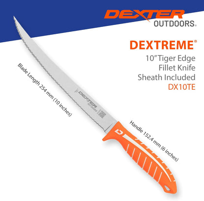Dextreme Dual Edge 8" Flexible Fillet Knife, Sheath | Flexible dual edge high-carbon stainless blade glides along bones. Protective sheath included for boat and kitchen use.