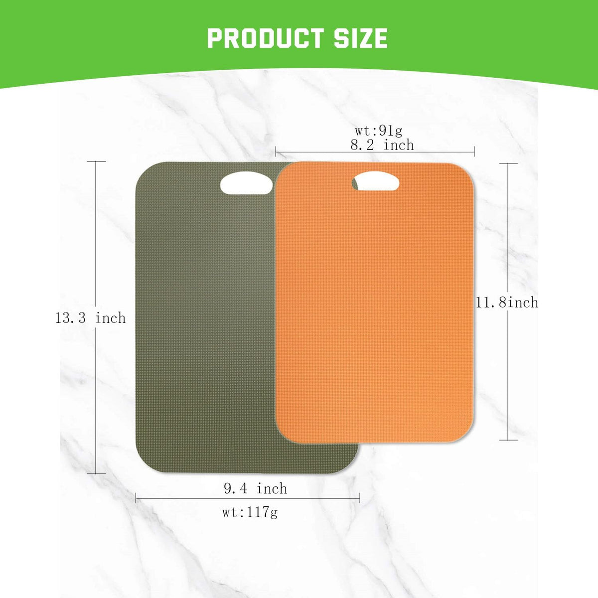 Plastic Cutting Boards Set of 3 for kitchen,Flexible Cutting Mats for Cooking,Non-Slip Cutting Board for Fruit Meat and Vegatables, BPA-Free and Dishwasher Safe with knife (14 in Green/Orange)