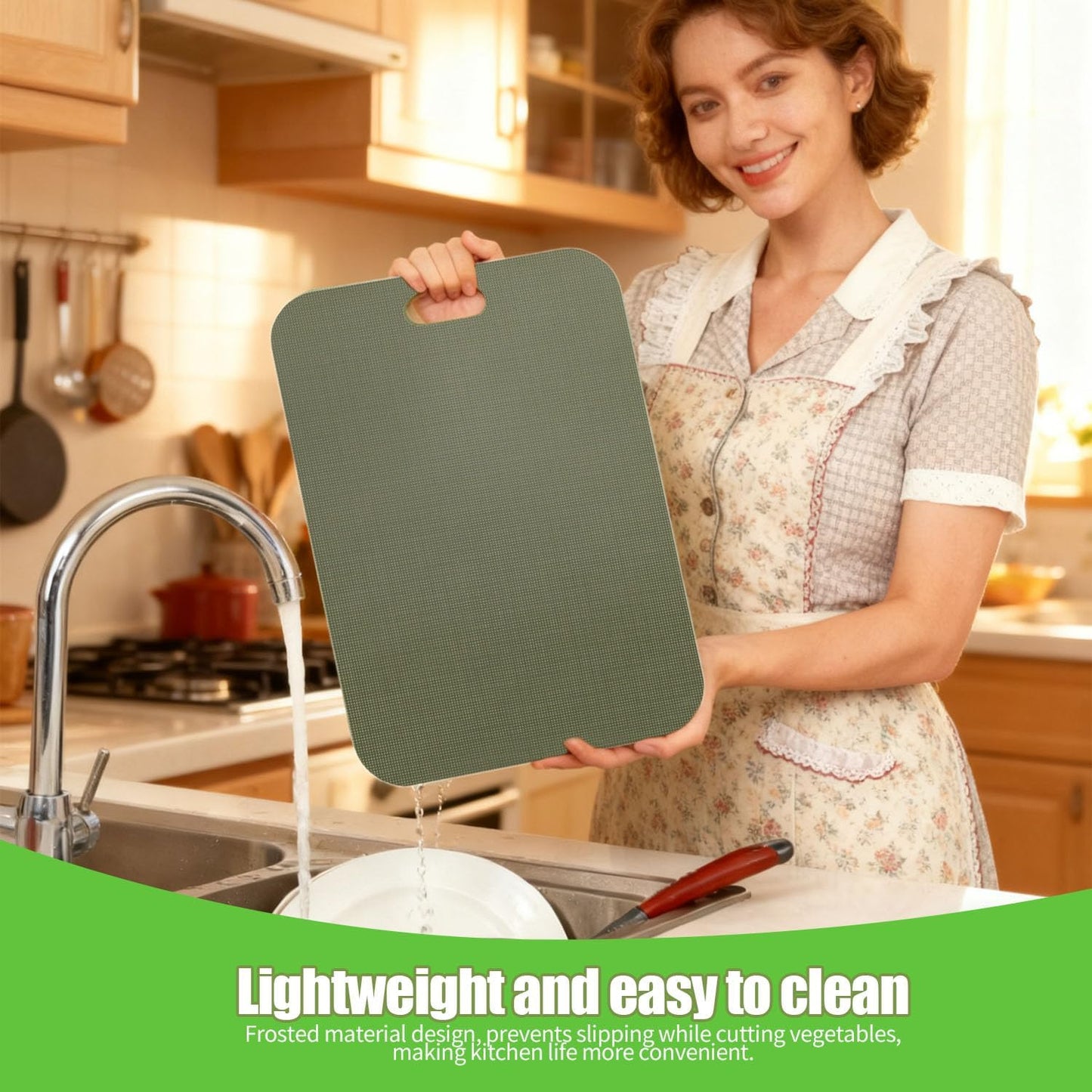 Plastic Cutting Boards Set of 3 for kitchen,Flexible Cutting Mats for Cooking,Non-Slip Cutting Board for Fruit Meat and Vegatables, BPA-Free and Dishwasher Safe with knife (14 in Green/Orange)