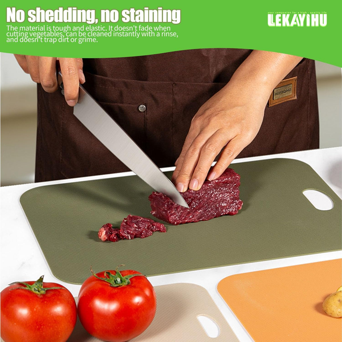 Plastic Cutting Boards Set of 3 for kitchen,Flexible Cutting Mats for Cooking,Non-Slip Cutting Board for Fruit Meat and Vegatables, BPA-Free and Dishwasher Safe with knife (14 in Green/Orange)