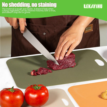 Plastic Cutting Boards Set of 3 for kitchen,Flexible Cutting Mats for Cooking,Non-Slip Cutting Board for Fruit Meat and Vegatables, BPA-Free and Dishwasher Safe with knife (14 in Green/Orange)