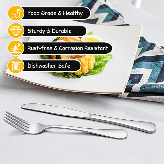 24-Piece Silverware Set with Steak Knives for 4, Plus Drawer Organizer, Stainless Steel Flatware Cutlery Set, Modern Eating Utensils Tableware Include Forks Sppons Knives, Dishwasher Safe