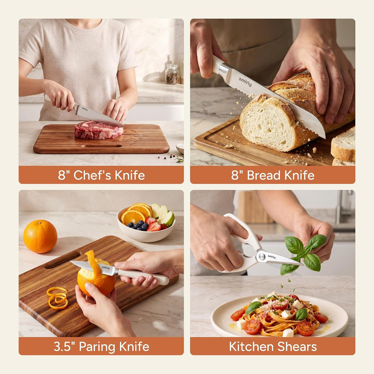 15 Piece Knife Set with Block for Kitchen, Knife Block Set, Brown