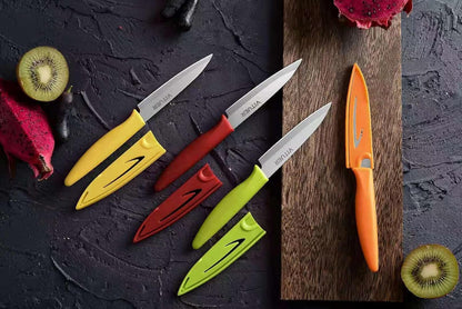 Paring knife, 4PCS Paring knives (4 Knives and 4 Knife cover), 4 Inch Peeling Fruit and Vegetable Knife, Ultra Sharp Kitchen Knives, German Steel, PP Plastic Handle