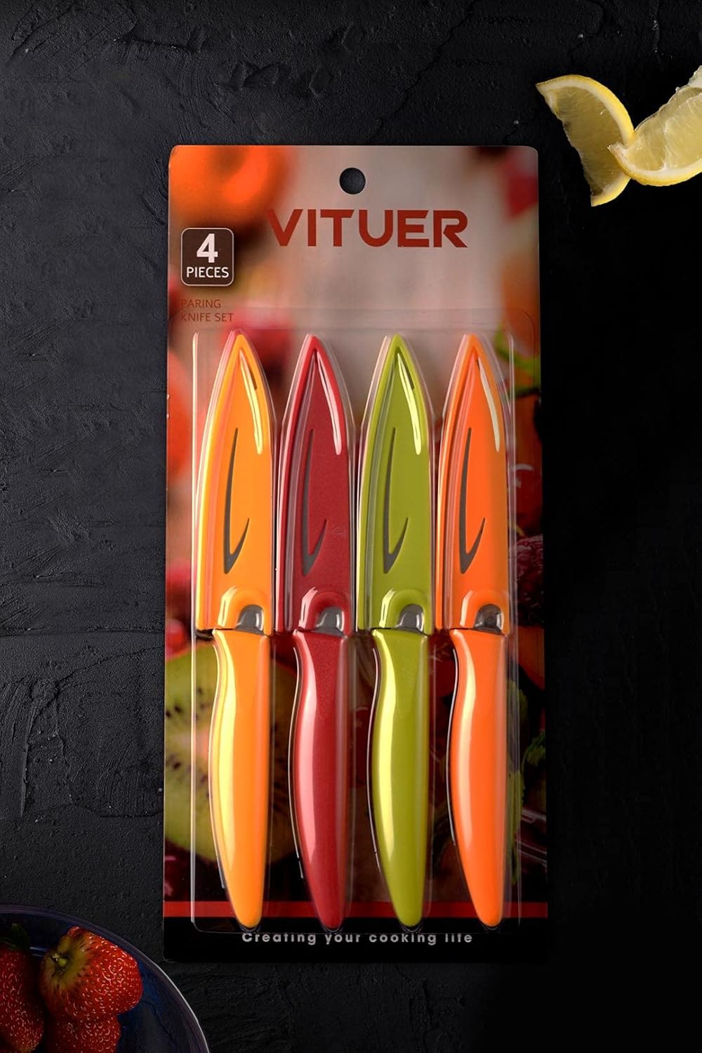 Paring knife, 4PCS Paring knives (4 Knives and 4 Knife cover), 4 Inch Peeling Fruit and Vegetable Knife, Ultra Sharp Kitchen Knives, German Steel, PP Plastic Handle
