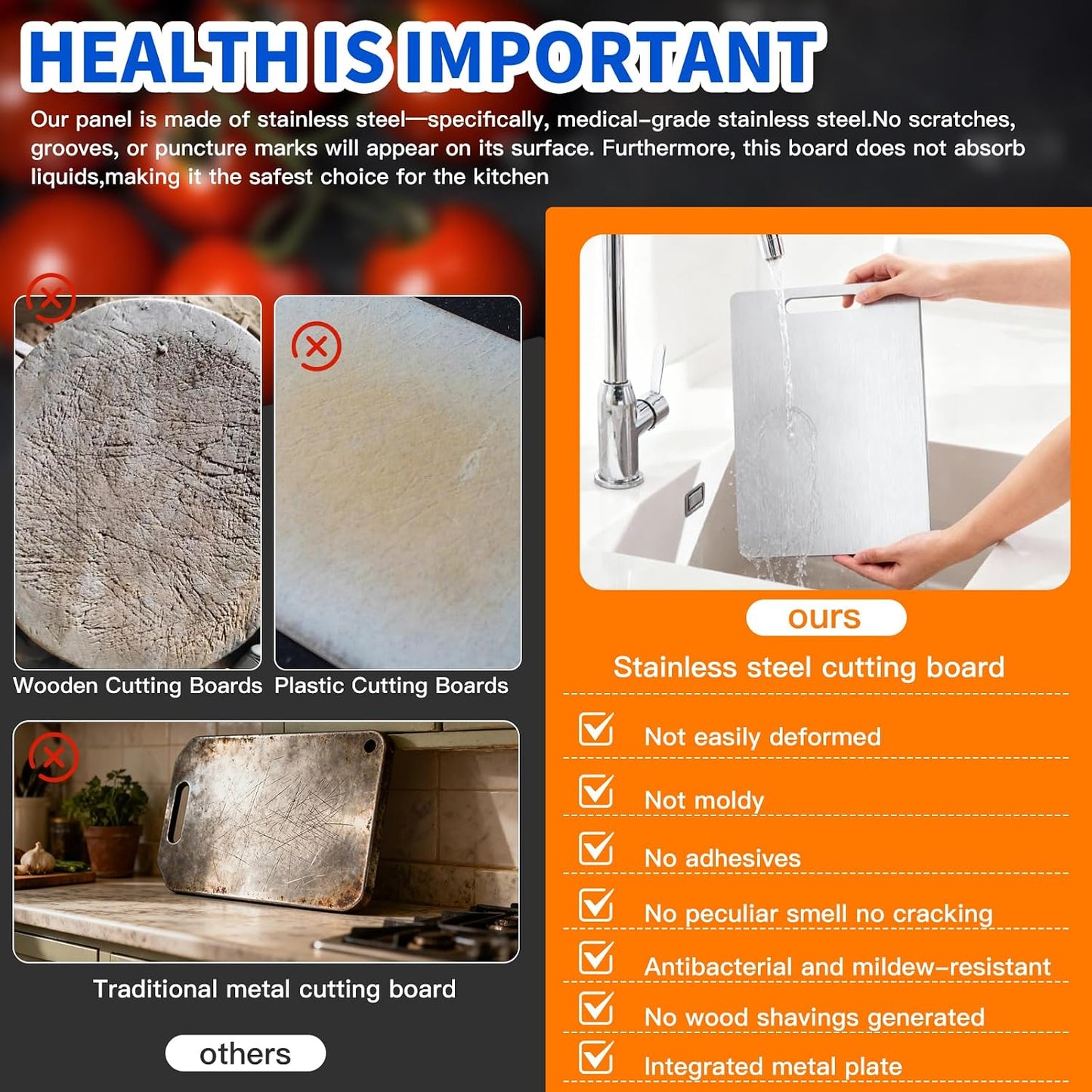 Titanium Cutting Board Set of 1, 18 * 12inches, Titanium Cutting Boards for Kitchen, Food Grade Metal Double Sided Chopping Boards for Kitchen Counter Meat Vegetable Fruit Outdoor Camping