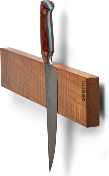 360KnifeBlock magnetic knife BAR - Guitar Wood - 2 Rows of Magnets, 'magic floating backer' w/level system, 2"screws - handmade in Washington (Guitar wood, 18" wide)