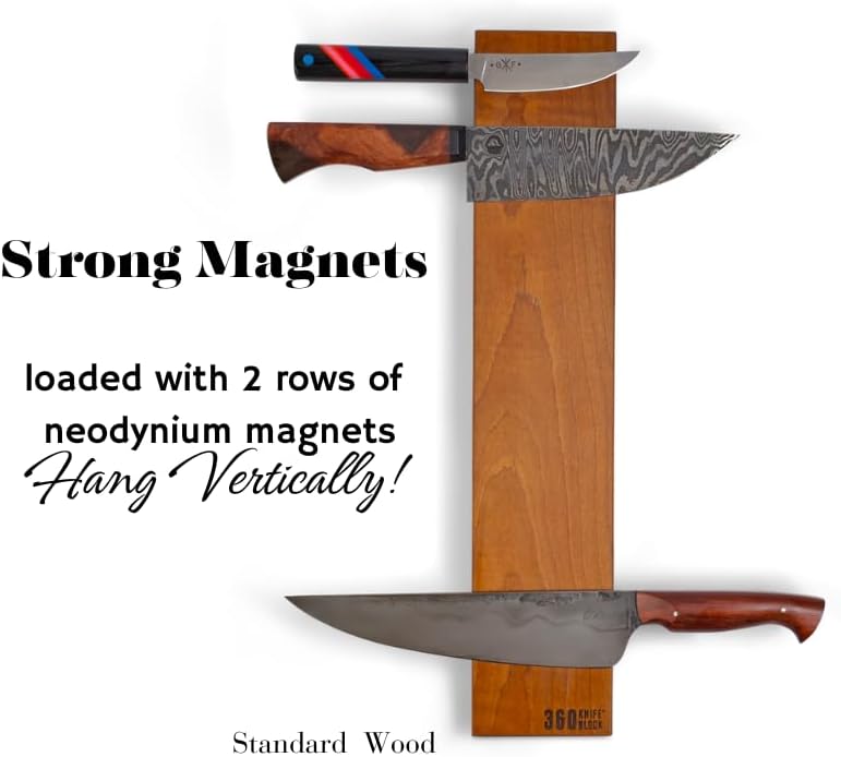 360KnifeBlock magnetic knife BAR - Guitar Wood - 2 Rows of Magnets, 'magic floating backer' w/level system, 2"screws - handmade in Washington (Guitar wood, 18" wide)