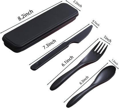 2-Pack Wheat Straw Travel Utensil Set, Reusable Fork Spoon Knife with Case, BPA-Free Portable Cutlery for Camping, Picnic & Office(Beige Green)