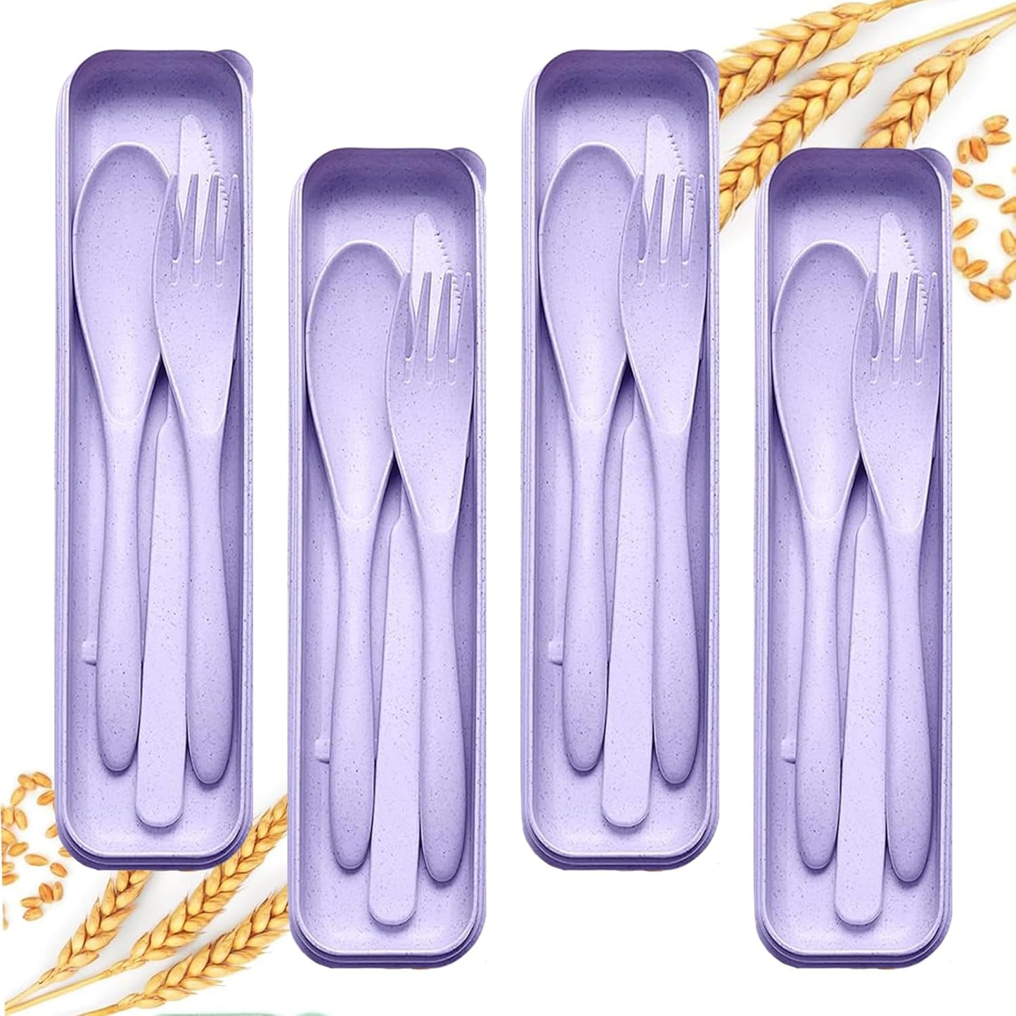 2-Pack Wheat Straw Travel Utensil Set, Reusable Fork Spoon Knife with Case, BPA-Free Portable Cutlery for Camping, Picnic & Office(Beige Green)