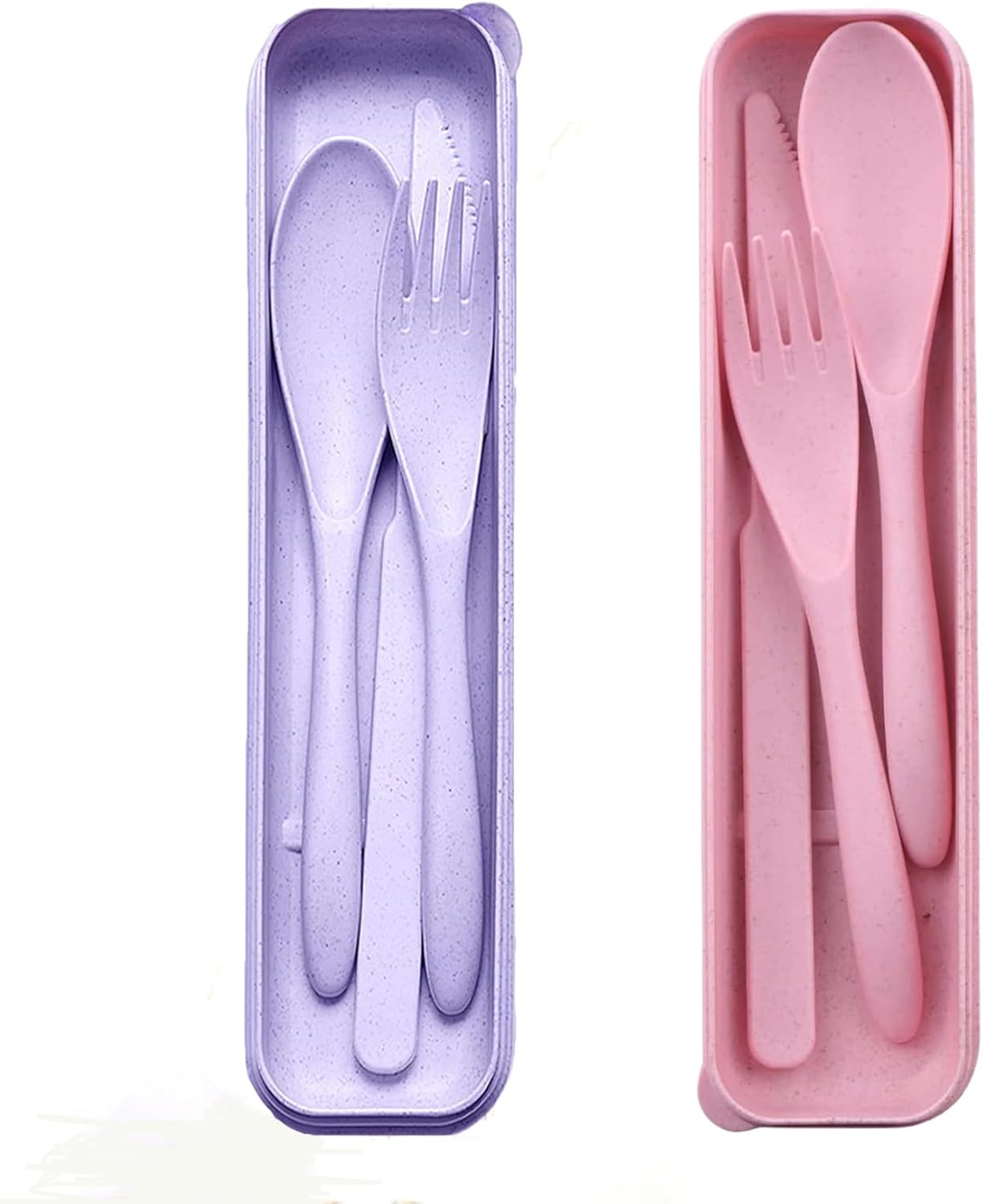 2-Pack Wheat Straw Travel Utensil Set, Reusable Fork Spoon Knife with Case, BPA-Free Portable Cutlery for Camping, Picnic & Office(Beige Green)