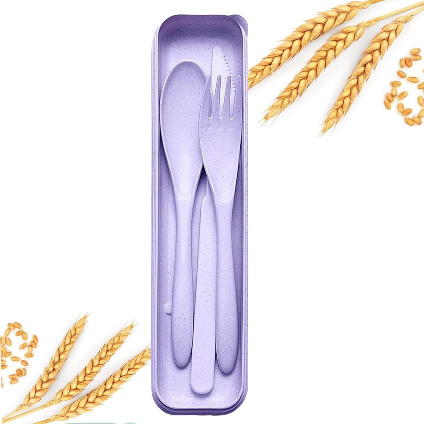 2-Pack Wheat Straw Travel Utensil Set, Reusable Fork Spoon Knife with Case, BPA-Free Portable Cutlery for Camping, Picnic & Office(Beige Green)