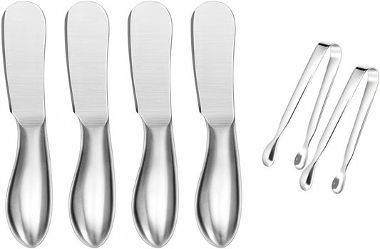 Spreader Knife Set,6-Piece Cheese and Butter Spreader Knives | Mini Serving Tongs,Stainless Steel Multipurpose Butter Knives