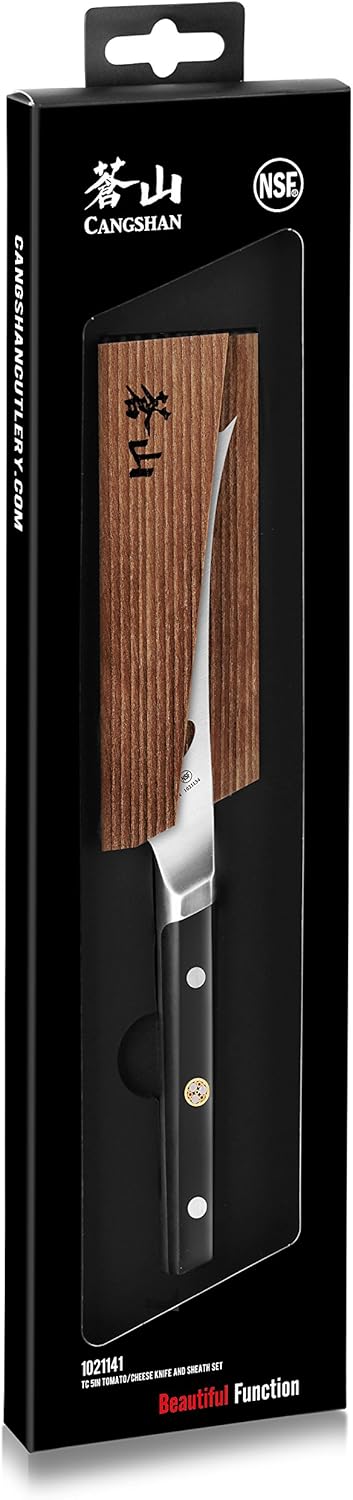 Cangshan TC Series 1021141 Swedish 14C28N Steel Forged 5-Inch Tomato/Cheese Knife and Wood Sheath Set