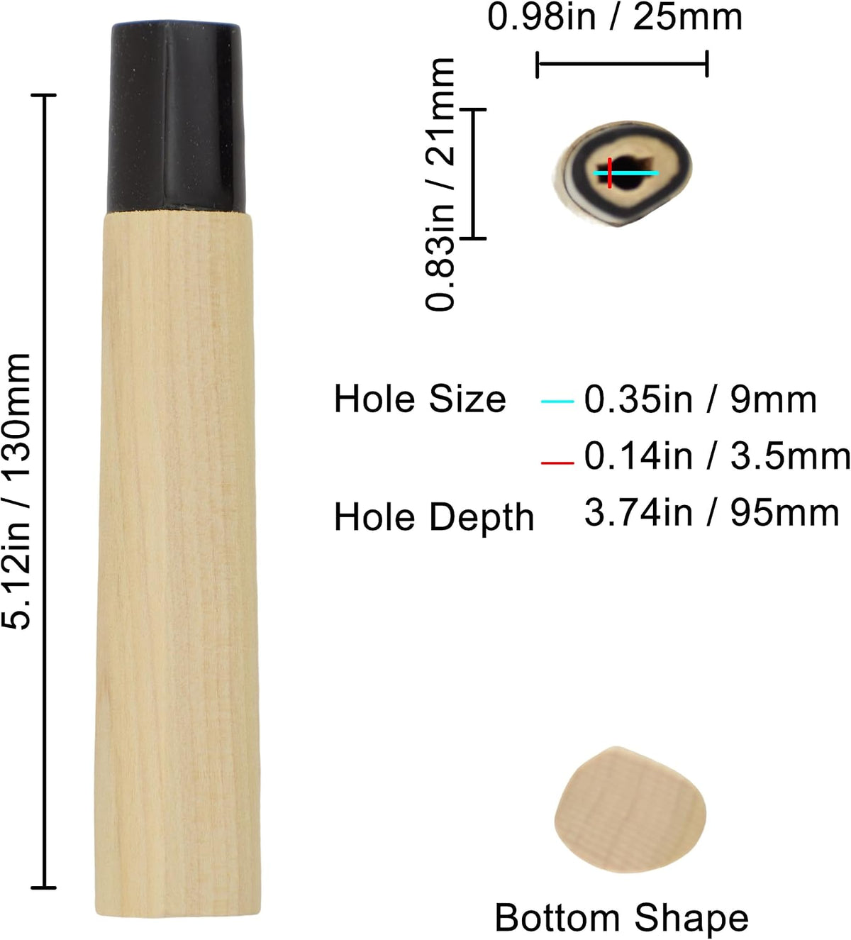 Knife Handle Japanese Chef Repair Natural Wood Replacement (Nakiri-1)