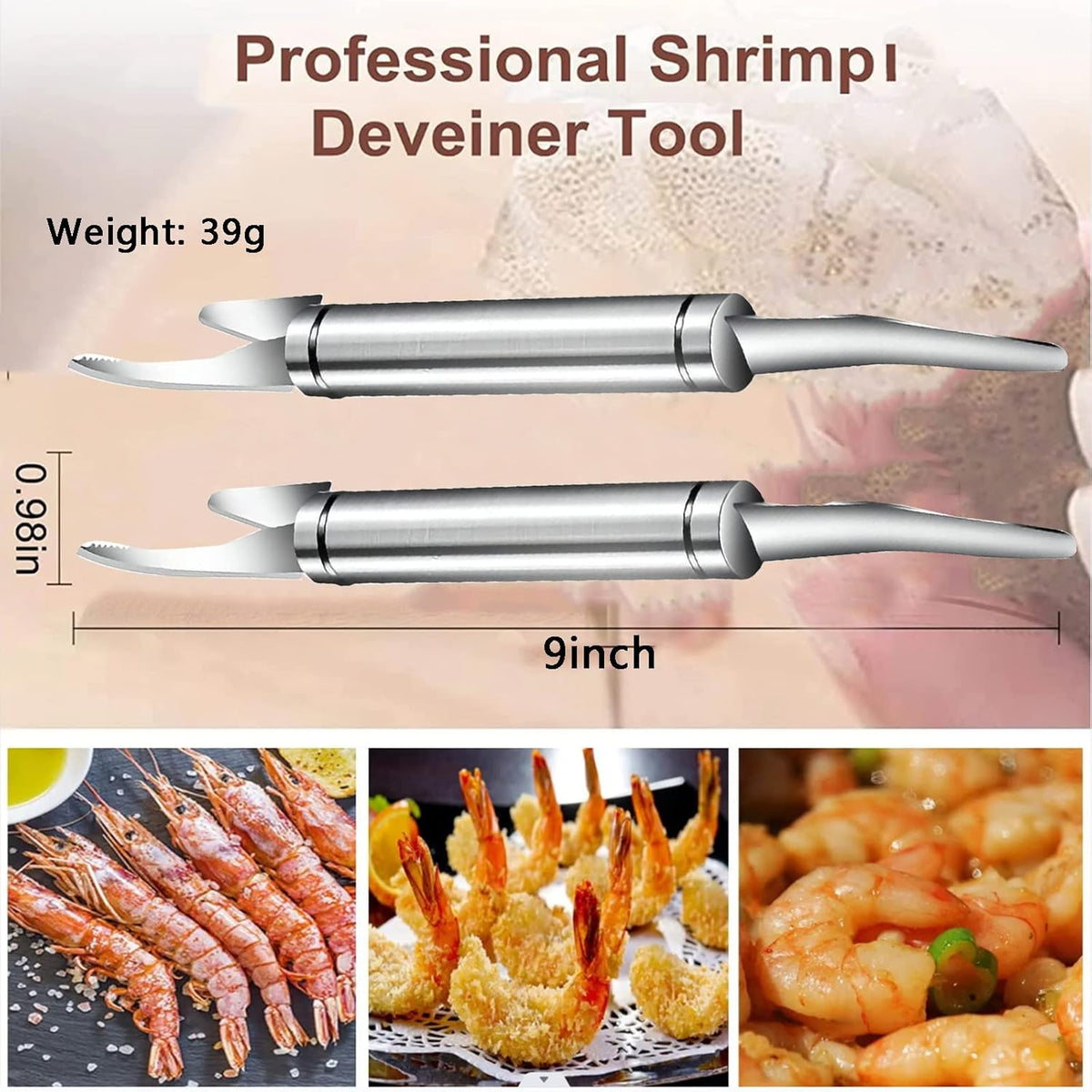 Shrimp Deveiner Tool and Peeler, Toadfish Shrimp Cleaner, 5 in 1 Multifunctional Shrimp Peeler and Deveiner Tool, Oyster Shucking Knife, Ergonomic Non-Slip Grip, Kitchen Essential, 9in