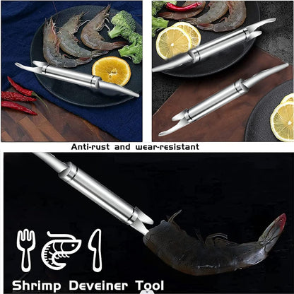 Shrimp Deveiner Tool and Peeler, Toadfish Shrimp Cleaner, 5 in 1 Multifunctional Shrimp Peeler and Deveiner Tool, Oyster Shucking Knife, Ergonomic Non-Slip Grip, Kitchen Essential, 9in