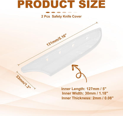 ABS Safety Knife Cover Sleeves for 5" Santoku Knife, Universal Chopping Edge Guard Blade Protector Sheath for Kitchen Bar, White, 12.7cm L, Pack of 2