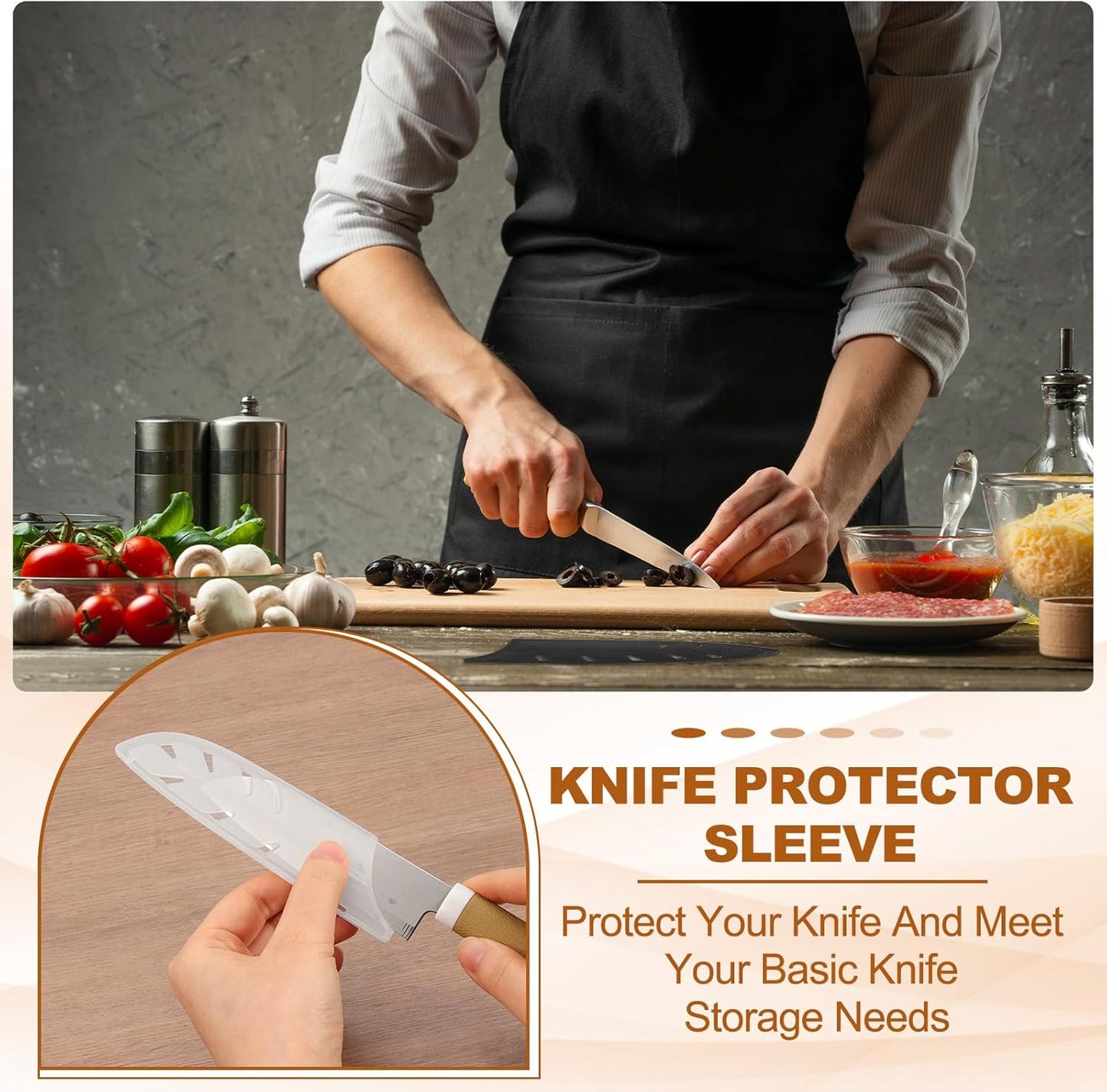 ABS Safety Knife Cover Sleeves for 5" Santoku Knife, Universal Chopping Edge Guard Blade Protector Sheath for Kitchen Bar, White, 12.7cm L, Pack of 2