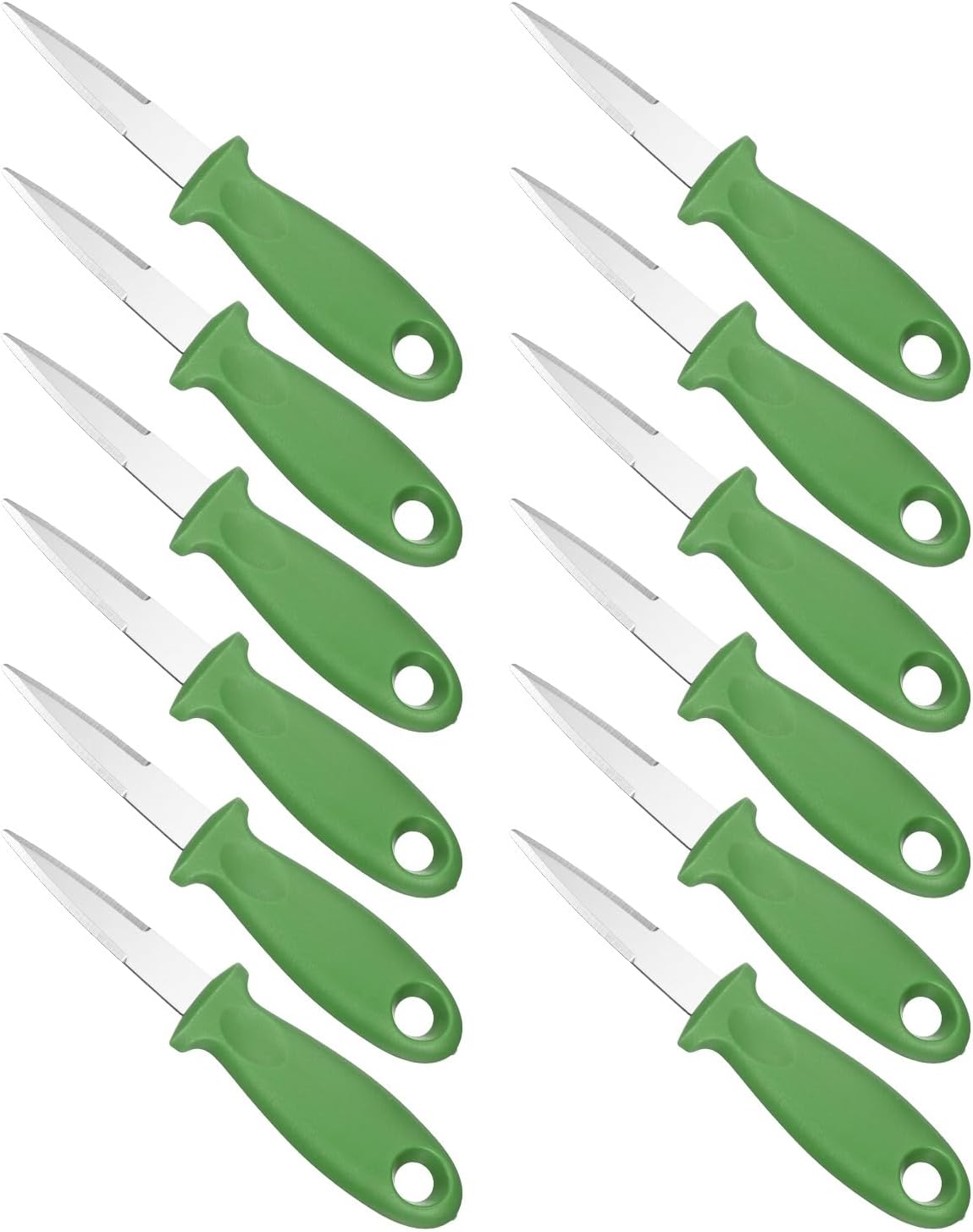 12 Pcs Stainless Steel Oyster Shucking Knife, Oyster Shucking Shell Opener Knife Non-Slip for Shellfish Opening Seafood Restaurants Home Use, Green