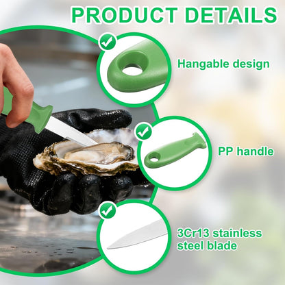 12 Pcs Stainless Steel Oyster Shucking Knife, Oyster Shucking Shell Opener Knife Non-Slip for Shellfish Opening Seafood Restaurants Home Use, Green