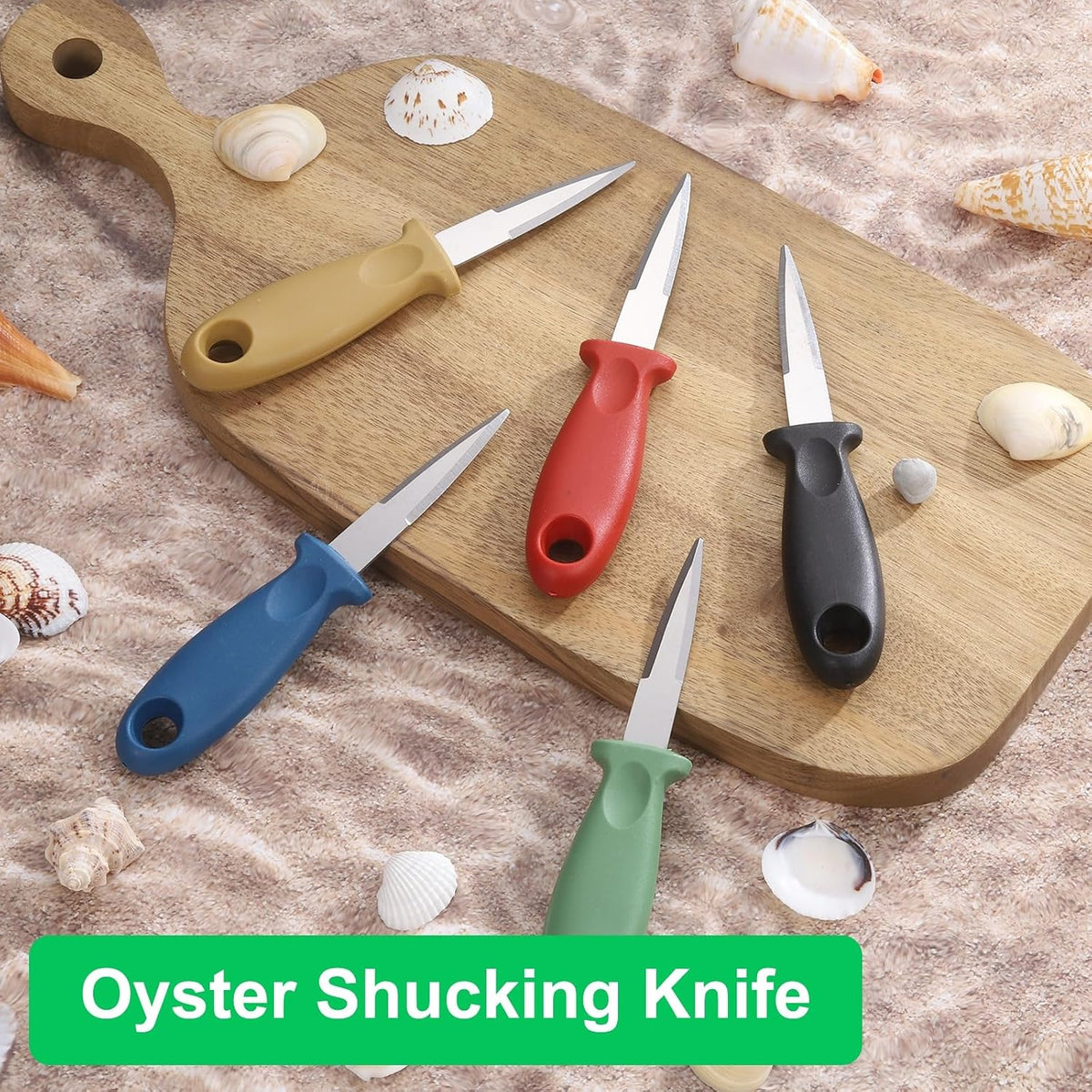 12 Pcs Stainless Steel Oyster Shucking Knife, Oyster Shucking Shell Opener Knife Non-Slip for Shellfish Opening Seafood Restaurants Home Use, Green