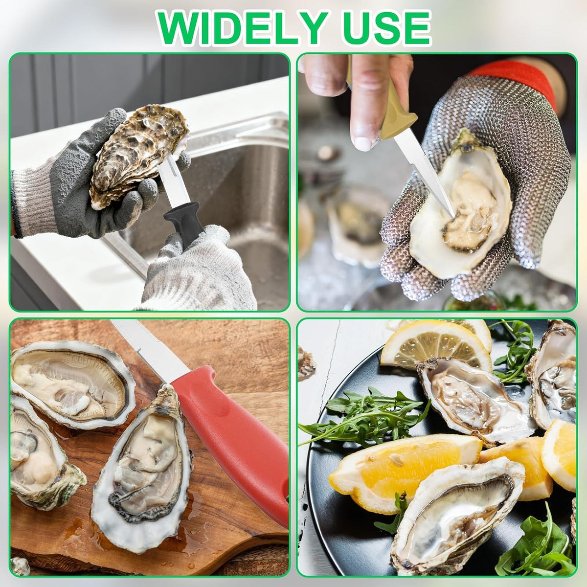 12 Pcs Stainless Steel Oyster Shucking Knife, Oyster Shucking Shell Opener Knife Non-Slip for Shellfish Opening Seafood Restaurants Home Use, Green