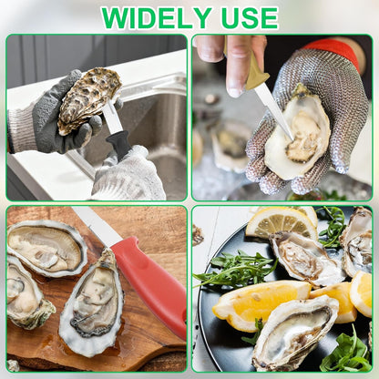 12 Pcs Stainless Steel Oyster Shucking Knife, Oyster Shucking Shell Opener Knife Non-Slip for Shellfish Opening Seafood Restaurants Home Use, Green