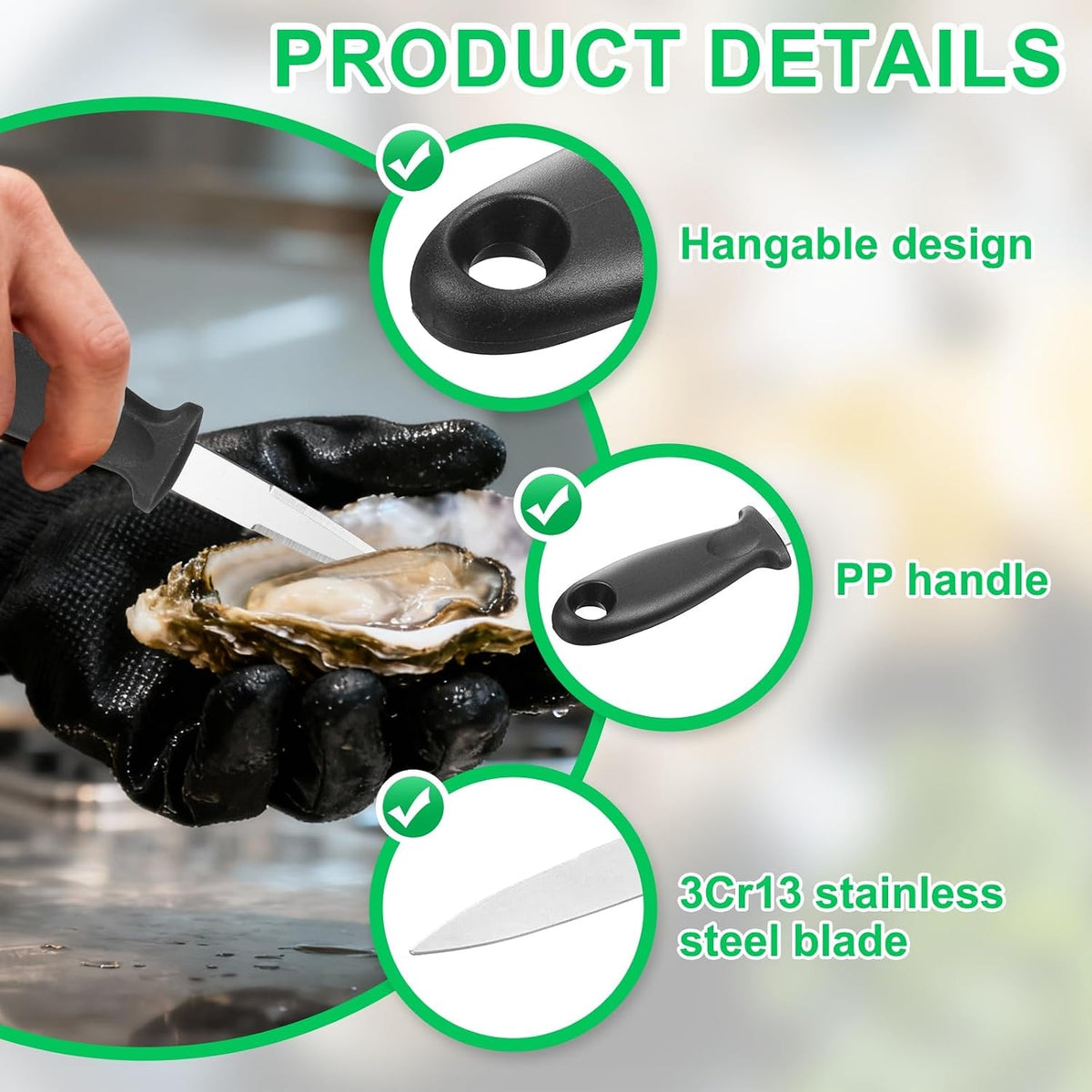 12 Pcs Stainless Steel Oyster Shucking Knife, Oyster Shucking Shell Opener Knife Non-Slip for Shellfish Opening Seafood Restaurants Home Use, Green