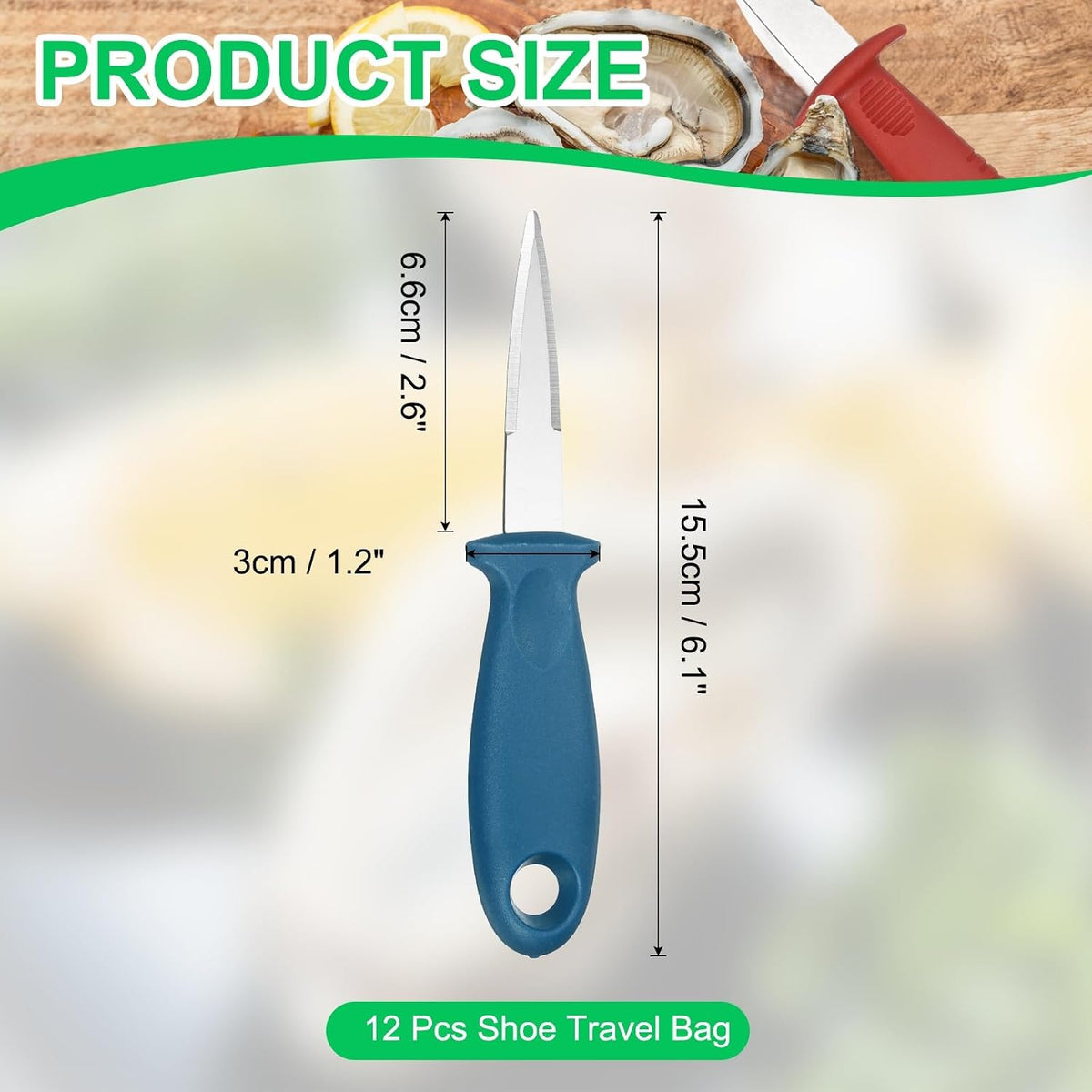 12 Pcs Stainless Steel Oyster Shucking Knife, Oyster Shucking Shell Opener Knife Non-Slip for Shellfish Opening Seafood Restaurants Home Use, Green