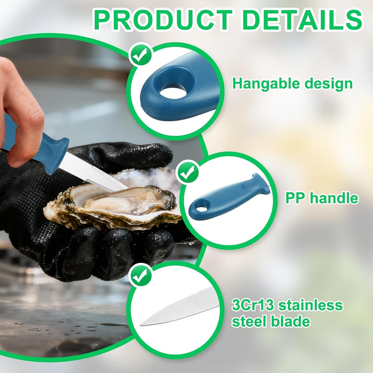 12 Pcs Stainless Steel Oyster Shucking Knife, Oyster Shucking Shell Opener Knife Non-Slip for Shellfish Opening Seafood Restaurants Home Use, Green