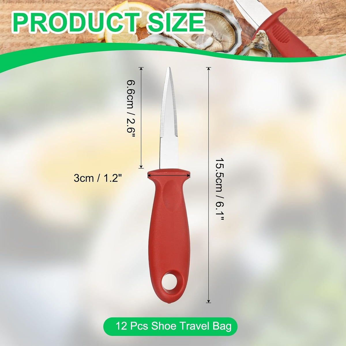 12 Pcs Stainless Steel Oyster Shucking Knife, Oyster Shucking Shell Opener Knife Non-Slip for Shellfish Opening Seafood Restaurants Home Use, Green