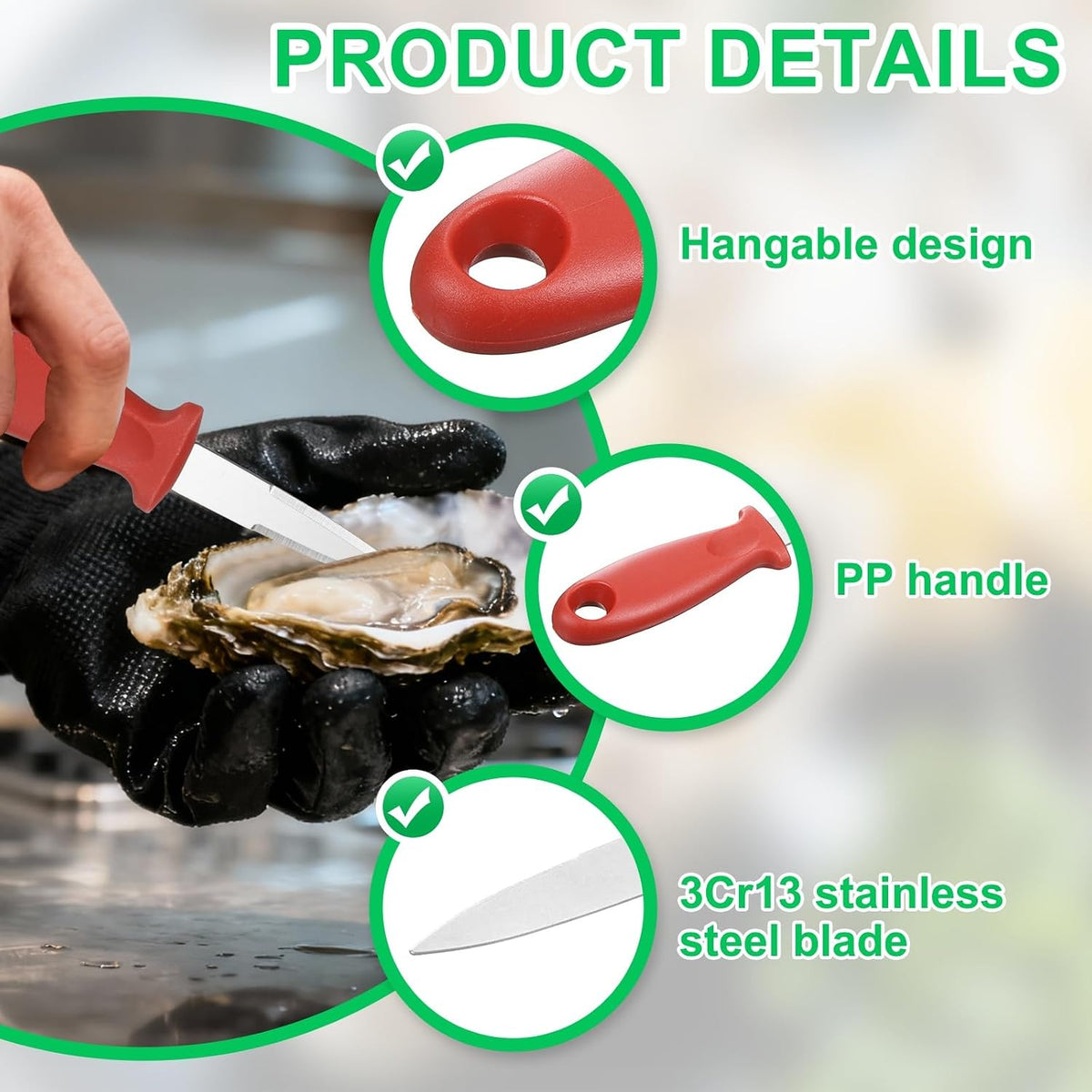 12 Pcs Stainless Steel Oyster Shucking Knife, Oyster Shucking Shell Opener Knife Non-Slip for Shellfish Opening Seafood Restaurants Home Use, Green