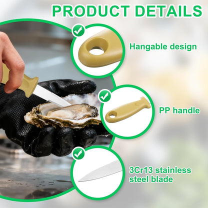 12 Pcs Stainless Steel Oyster Shucking Knife, Oyster Shucking Shell Opener Knife Non-Slip for Shellfish Opening Seafood Restaurants Home Use, Green