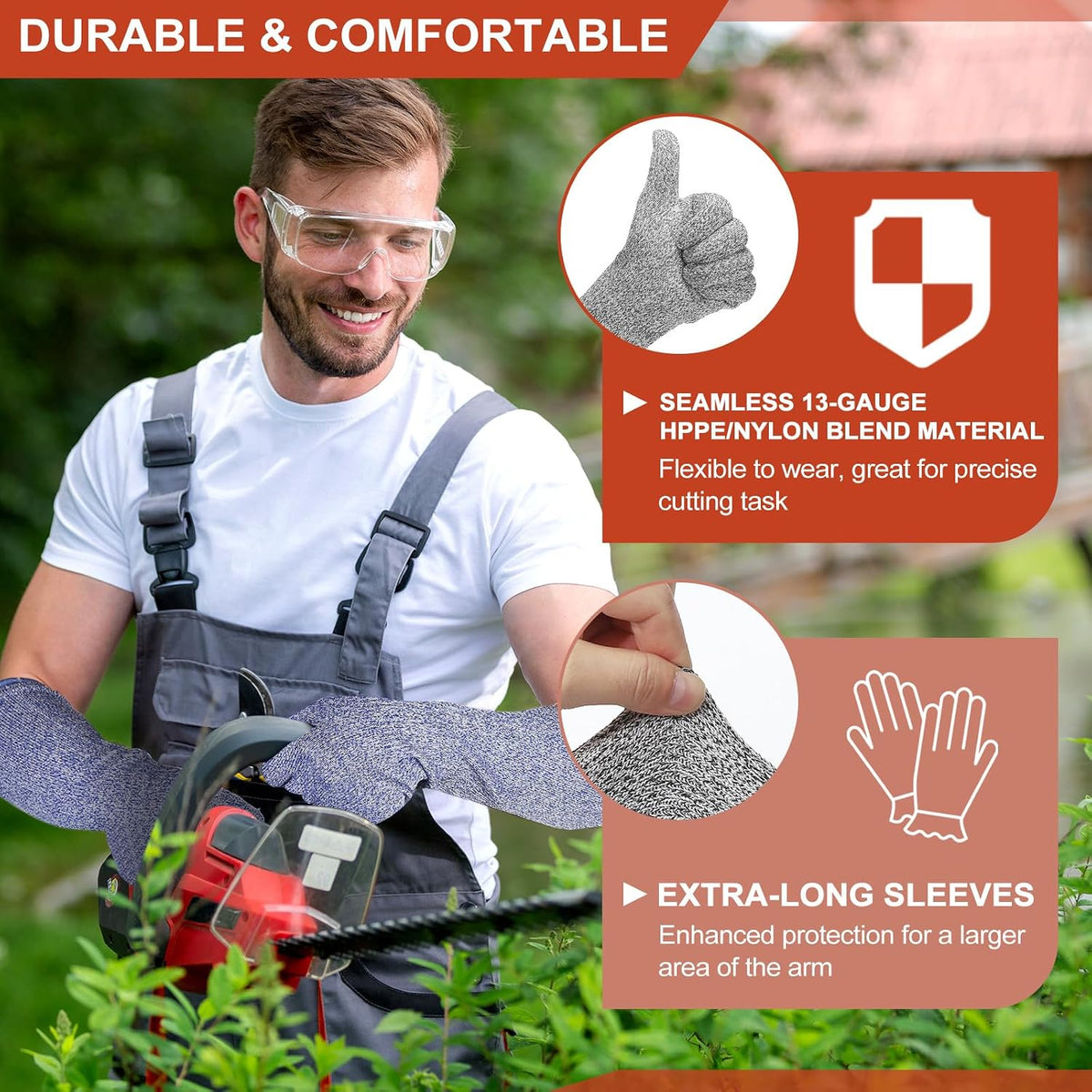 Cut Resistant Sleeves with Gloves, Arm Protection Sleeve HPPE Farmer Gardening Sleeves for Welding, Farming