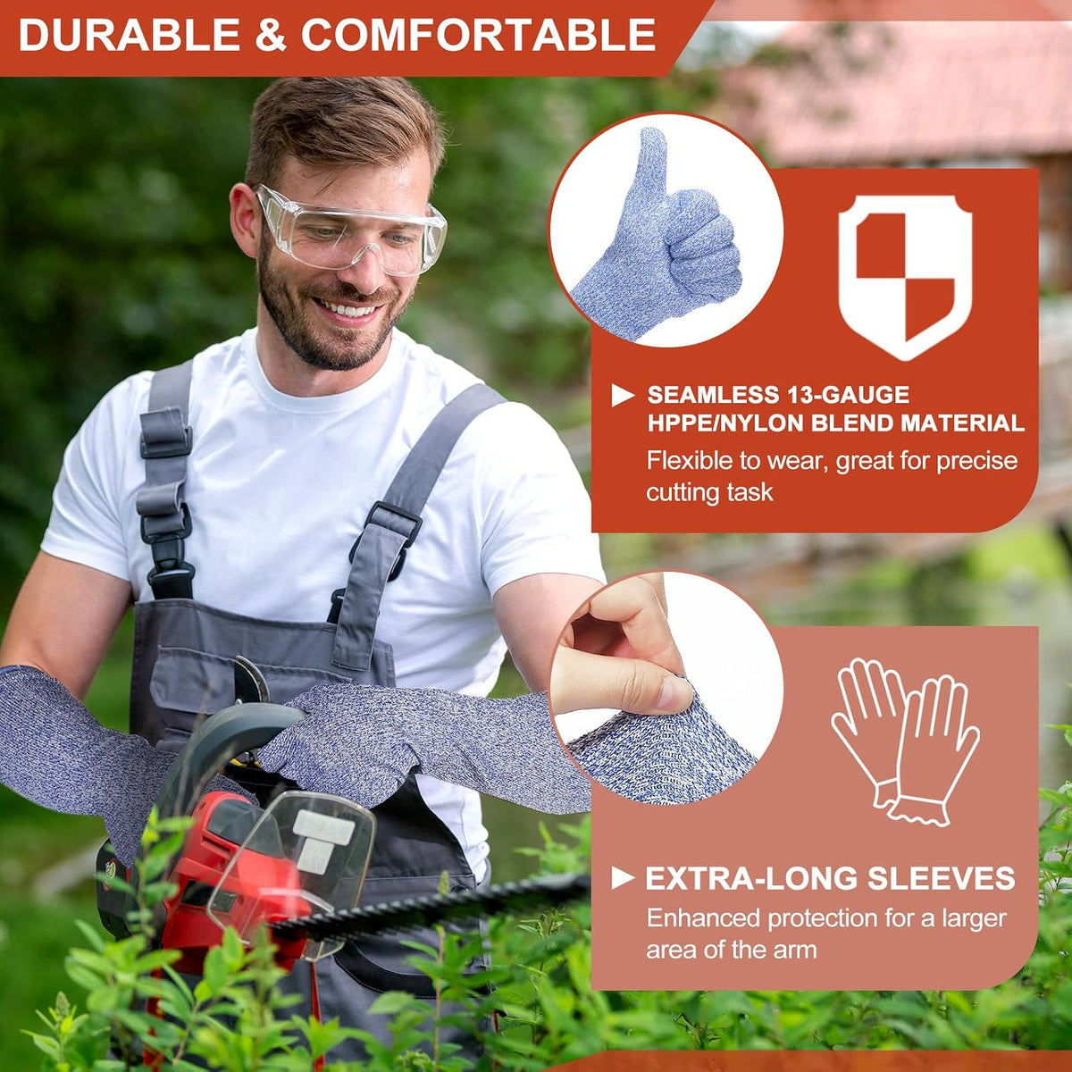 Cut Resistant Sleeves with Gloves, Arm Protection Sleeve HPPE Farmer Gardening Sleeves for Welding, Farming