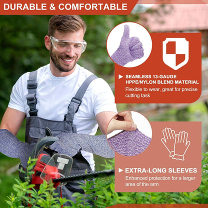 Cut Resistant Sleeves with Gloves, Arm Protection Sleeve HPPE Farmer Gardening Sleeves for Welding, Farming