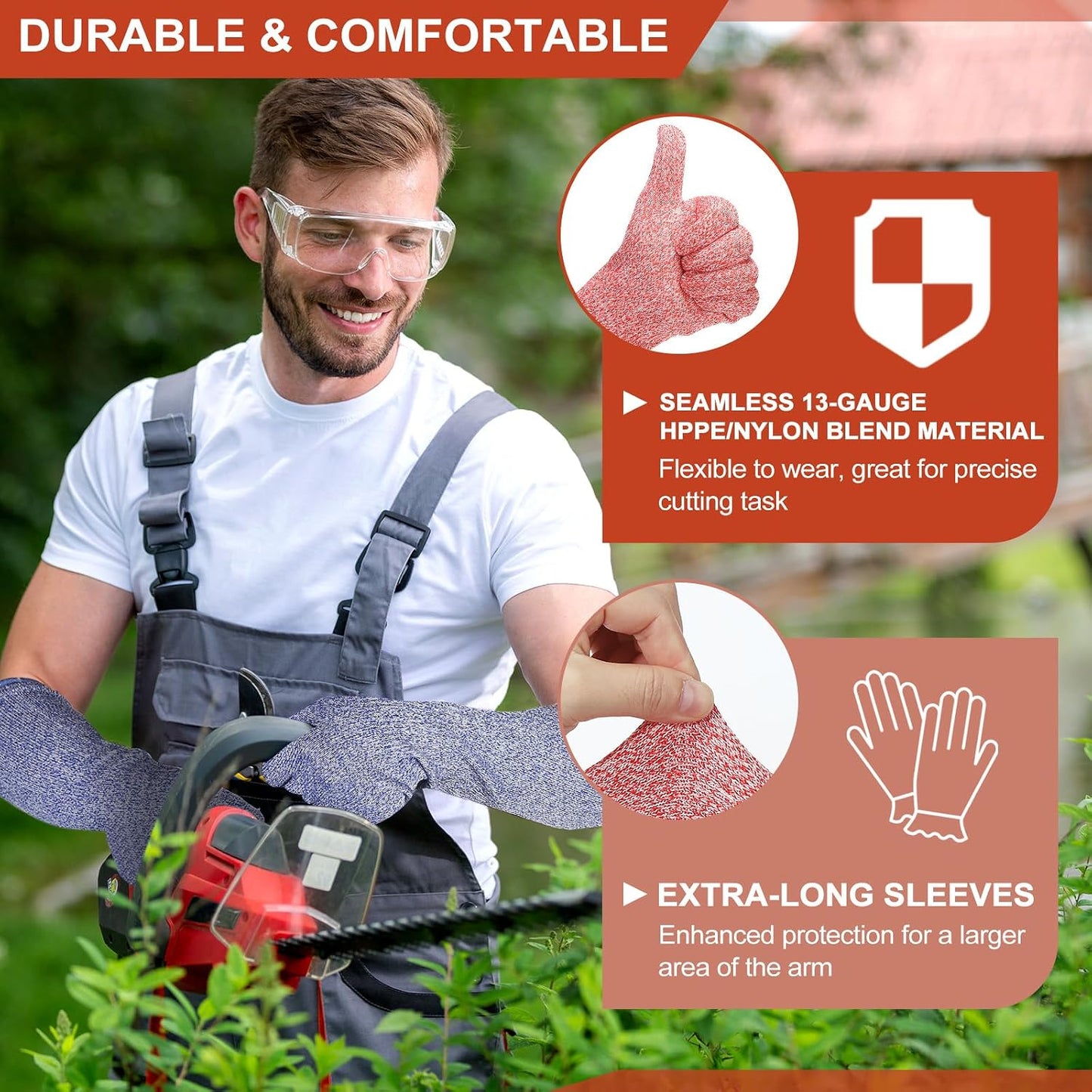 Cut Resistant Sleeves with Gloves, Arm Protection Sleeve HPPE Farmer Gardening Sleeves for Welding, Farming