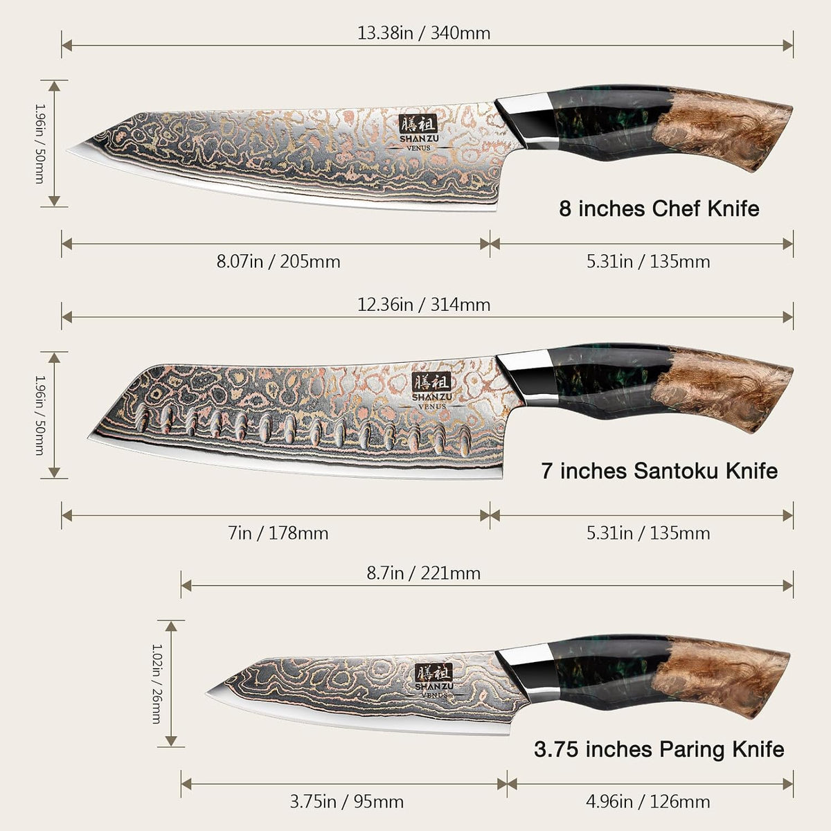 Damascus Chef Knife 8 inch, Japanese Kitchen Knives