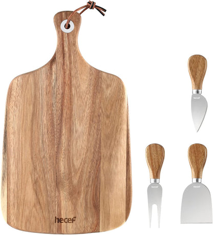 Upgrade Bigger Cheese Board set of 4, a Acacia Wood Cheese Plate and 4 Pcs Knives, Charcuterie Platter Serving Tray for Appetizers, Feast, Housewarming, Cheese Serving