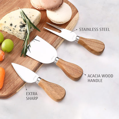Upgrade Bigger Cheese Board set of 4, a Acacia Wood Cheese Plate and 4 Pcs Knives, Charcuterie Platter Serving Tray for Appetizers, Feast, Housewarming, Cheese Serving