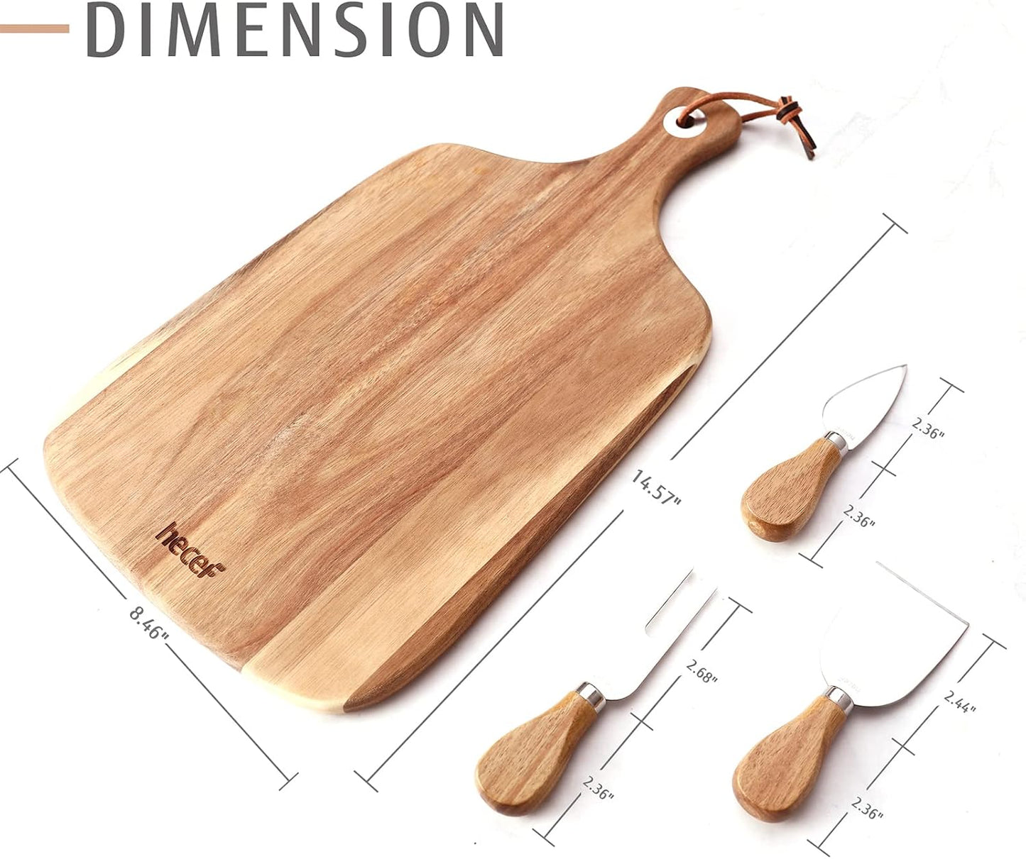 Upgrade Bigger Cheese Board set of 4, a Acacia Wood Cheese Plate and 4 Pcs Knives, Charcuterie Platter Serving Tray for Appetizers, Feast, Housewarming, Cheese Serving