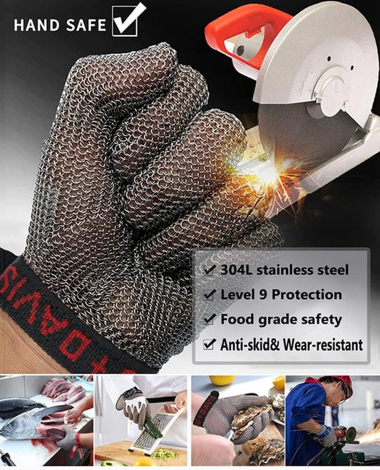 Metal Cut Resistant Chainmail Gloves, Food Grade Safety Chef Meat Cutting Safety Work Gloves, Easy to Clean (Size : 1PCS/M)