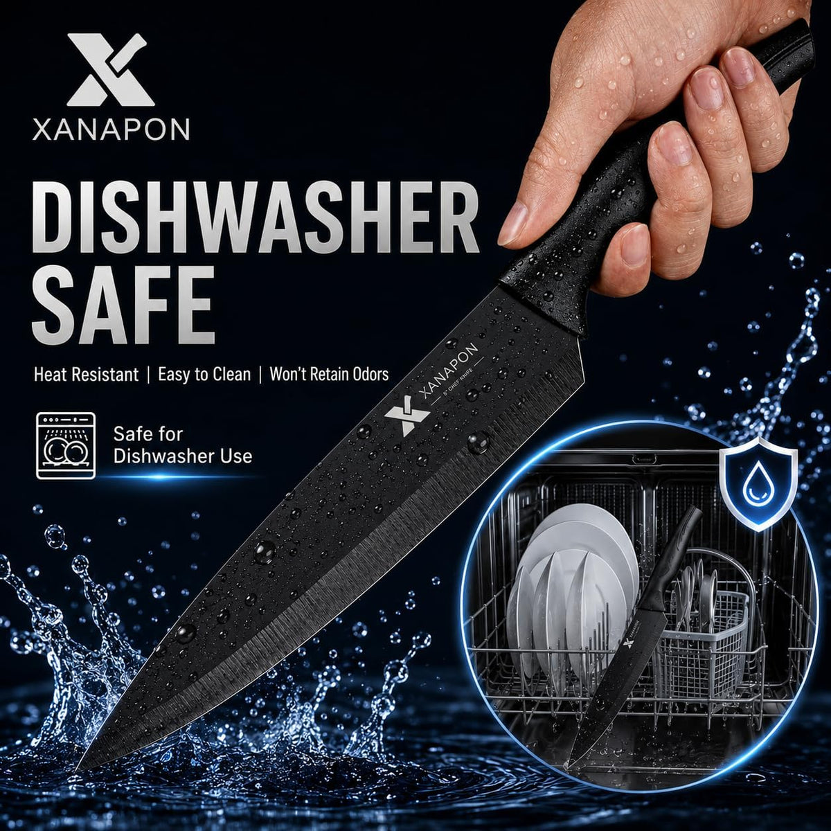 Knife Set, 14 Pieces Kitchen Knife Set, High Carbon German Stainless Steel, Dishwasher Safe Cutlery with Built-in Knife Sharpener, Black