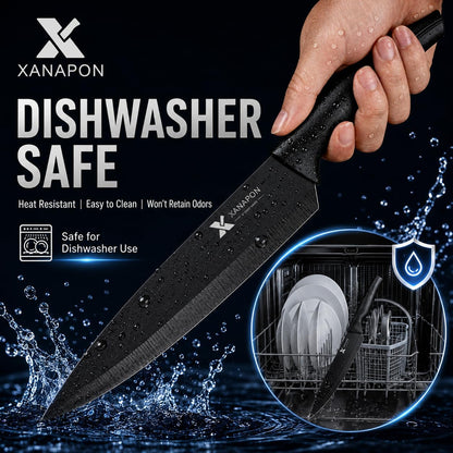 Knife Set, 14 Pieces Kitchen Knife Set, High Carbon German Stainless Steel, Dishwasher Safe Cutlery with Built-in Knife Sharpener, Black